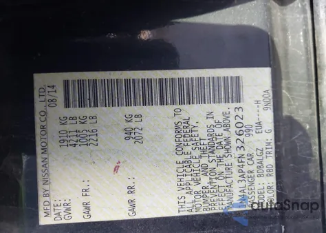 2015 Nissan Altima 2.5 S из США, поврежденный, VIN 1N4AL3AP4FN326023